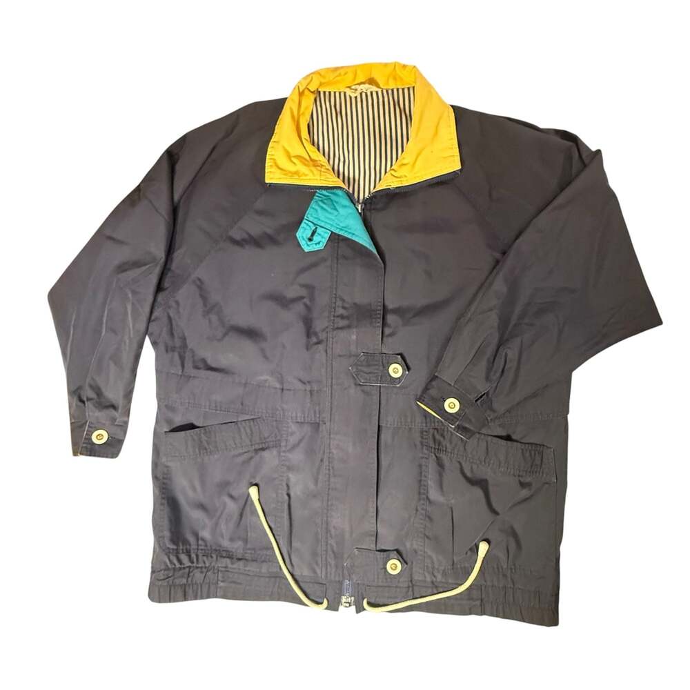 Vintage Entourage Color Block Windbreaker Jacket Size Medium Navy Yellow Teal St